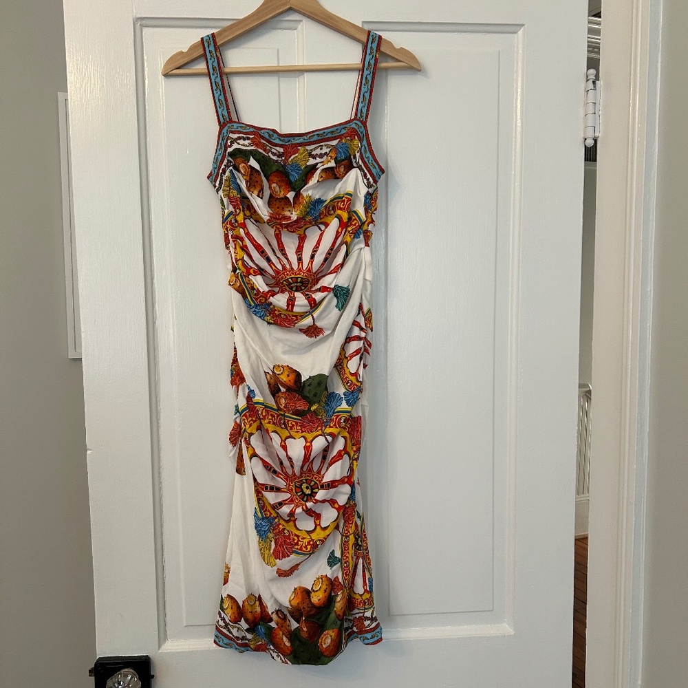Dolce & Gabbana Ruched Wheel and Prickly Pear Dress IT38 US 2/4